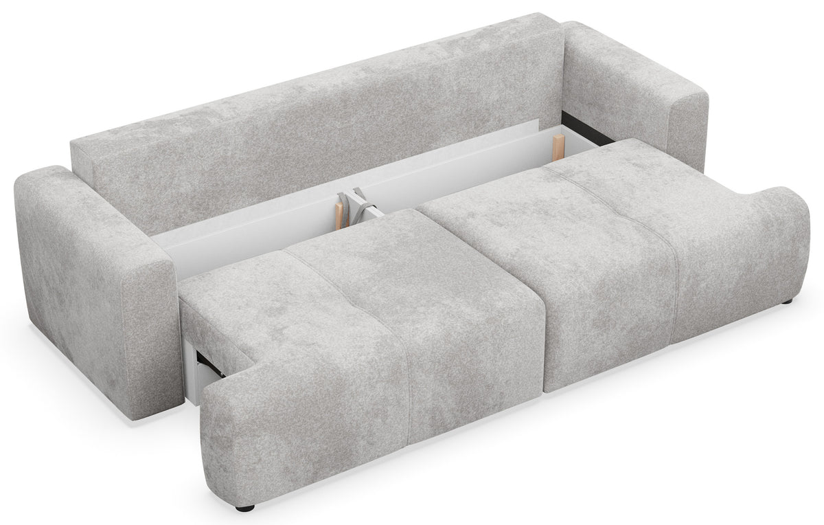 Canapé convertible 3 places Cobbly avec coffre de rangement, tissu chenille gris