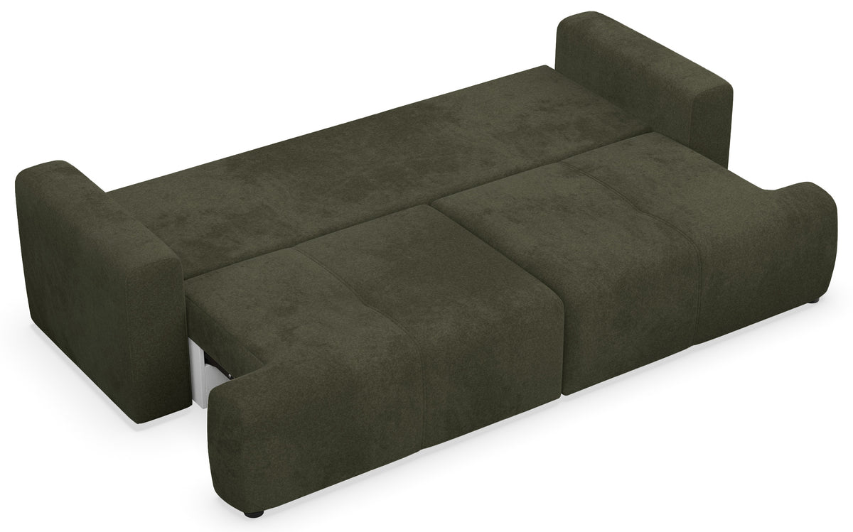 Canapé convertible 3 places Cobbly avec rangement en chenille olive
