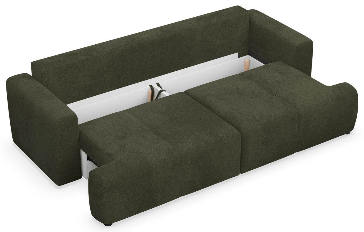 Canapé convertible 3 places Cobbly avec rangement en chenille olive