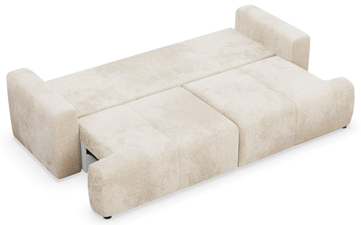 Dreisitziges Schlafsofa Cobbly mit Stauraum, cremefarbener Chenille-Bezug