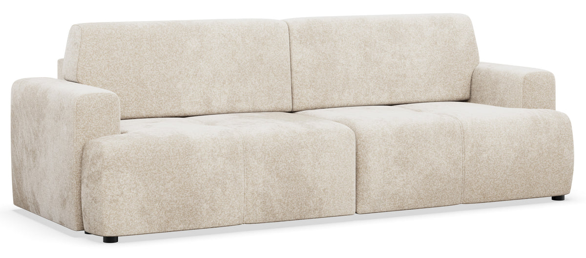 Dreisitziges Schlafsofa Cobbly mit Stauraum, cremefarbener Chenille-Bezug