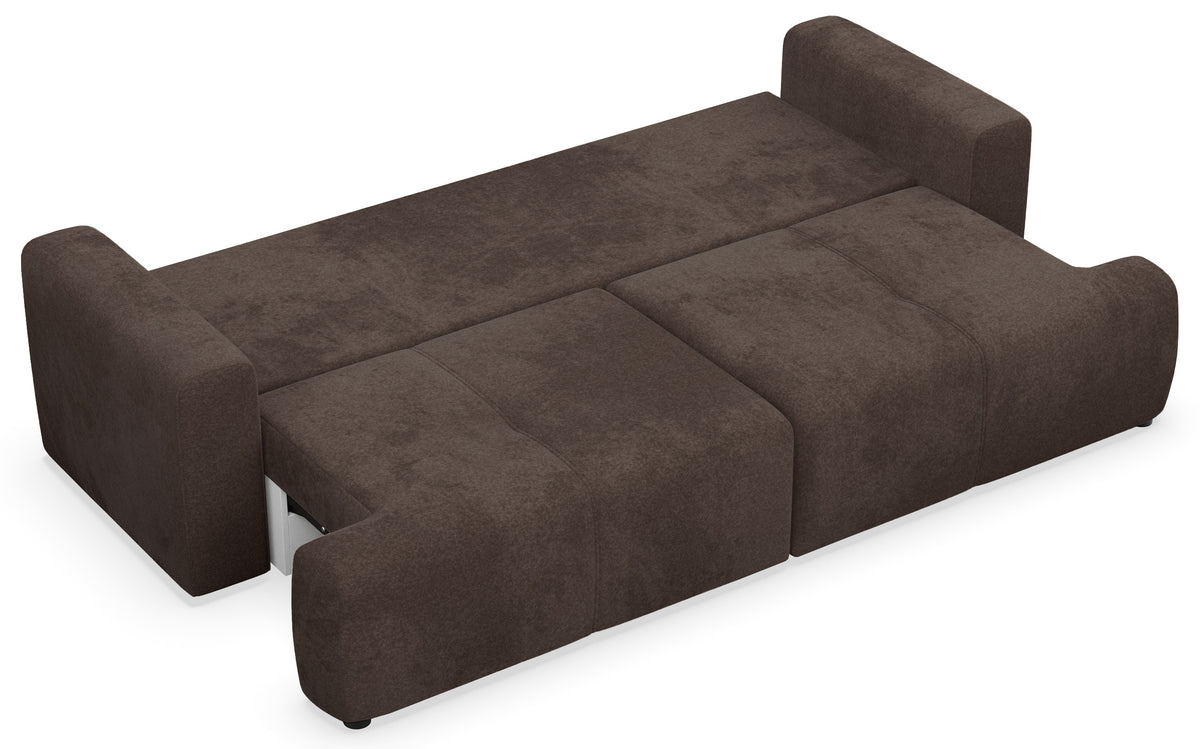 Dreisitziges Schlafsofa Cobbly mit Stauraum, brauner Chenille