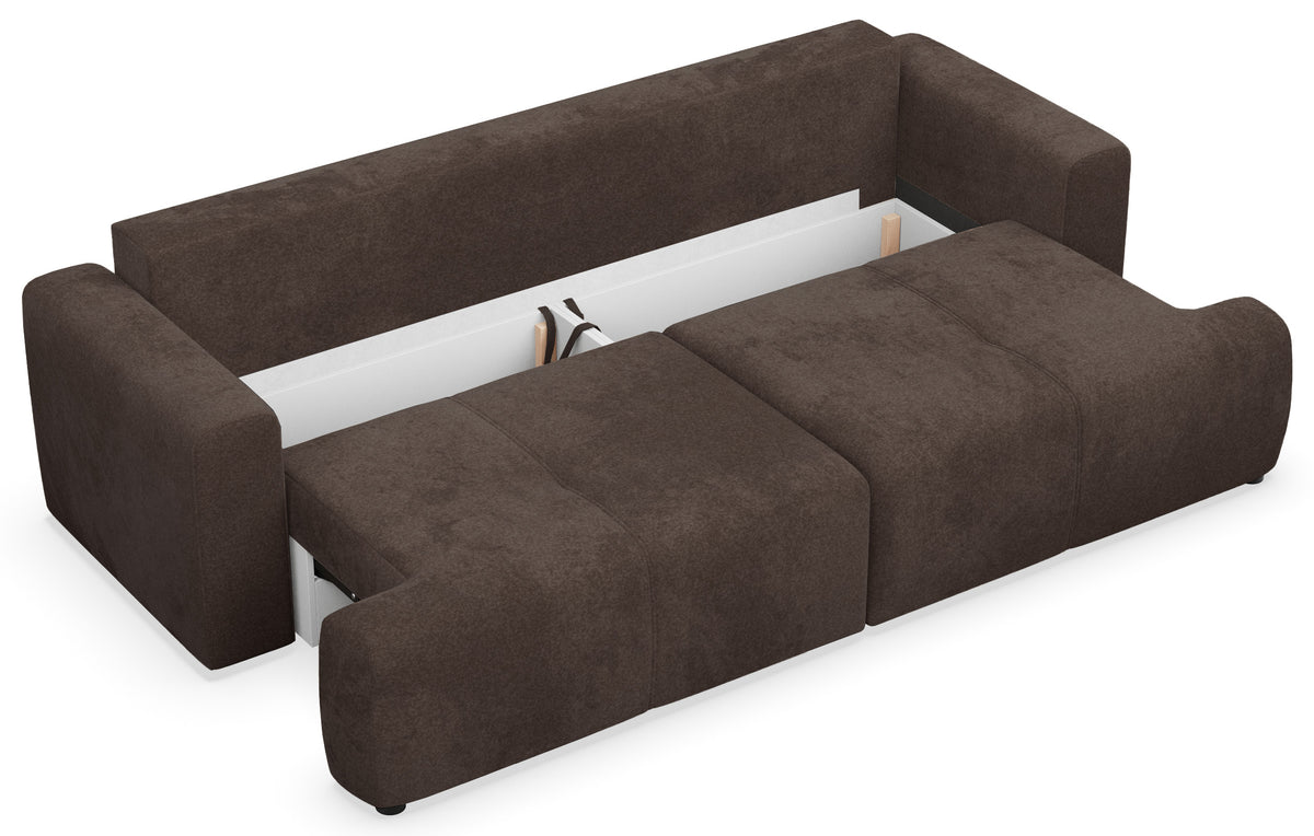 Dreisitziges Schlafsofa Cobbly mit Stauraum, brauner Chenille