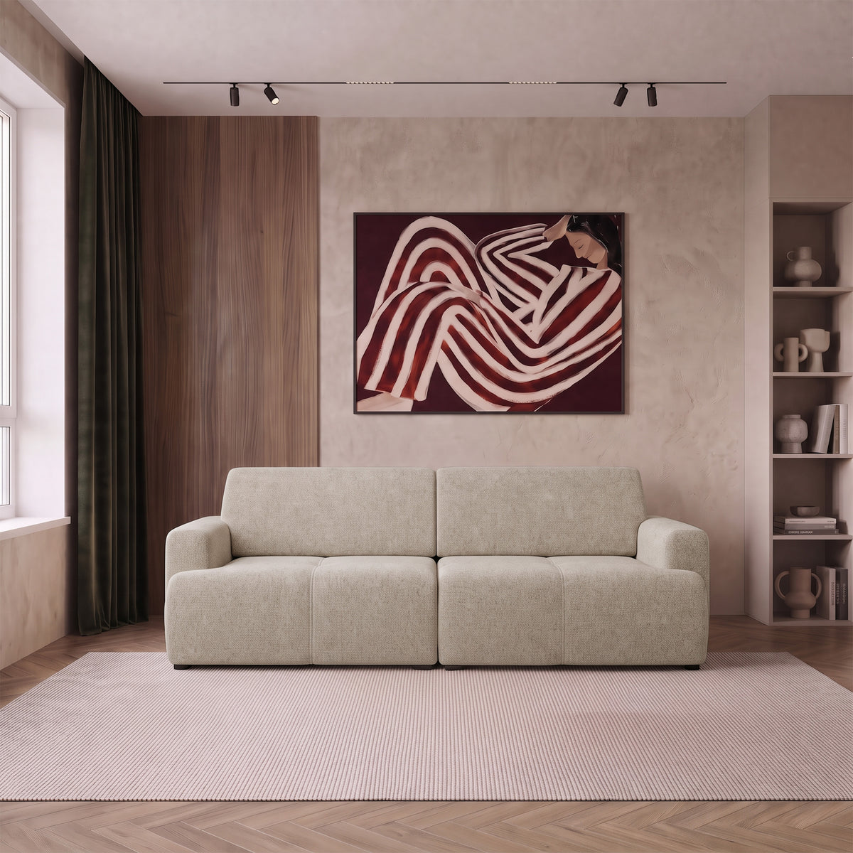 Canapé convertible 3 places Cobbly avec coffre beige en chenille