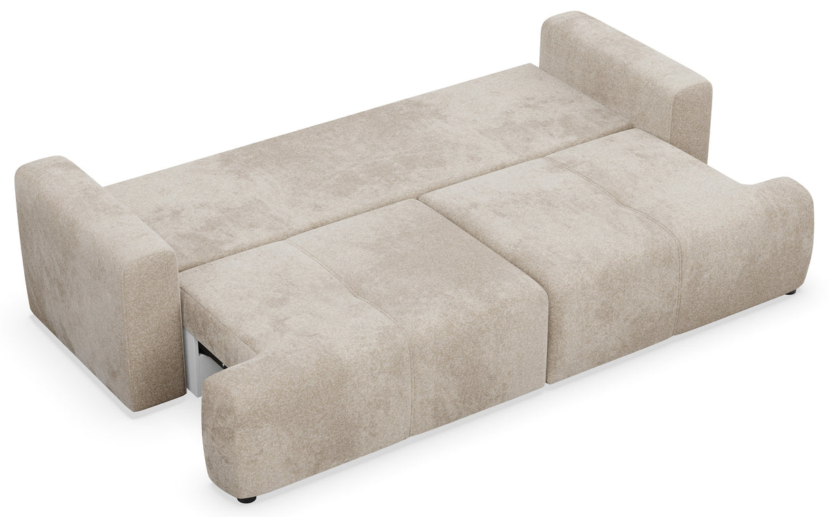 Canapé convertible 3 places Cobbly avec coffre beige en chenille