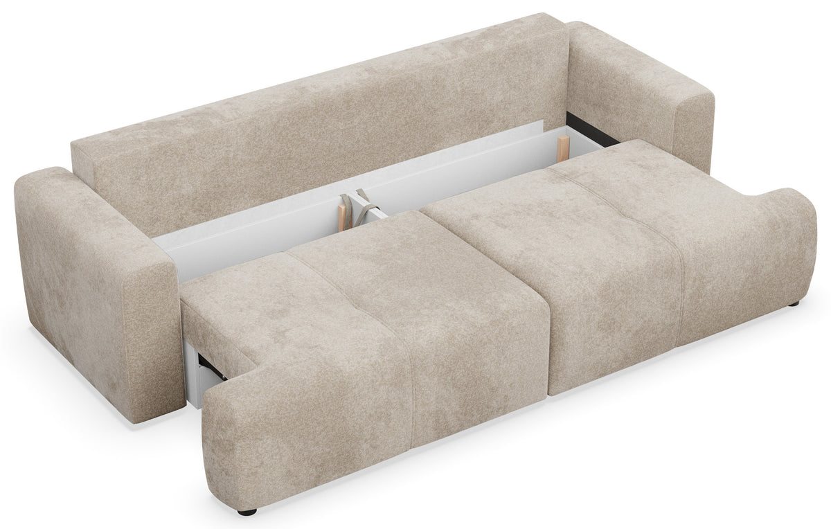 Canapé convertible 3 places Cobbly avec coffre beige en chenille