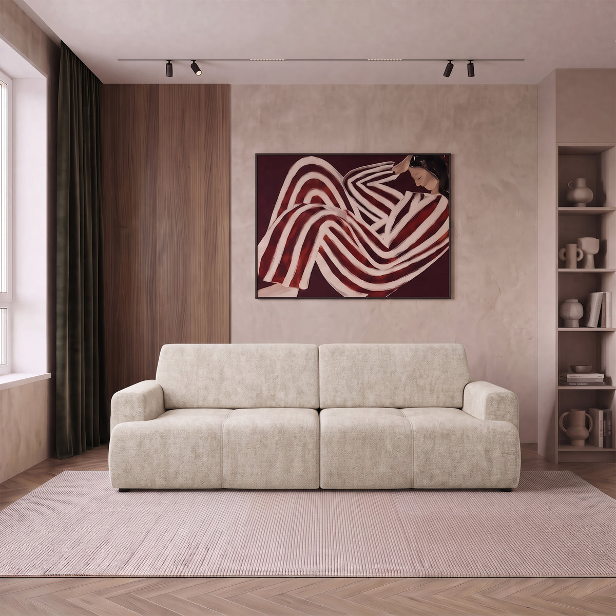 Canapé convertible 3 places Cobbly avec coffre beige en chenille