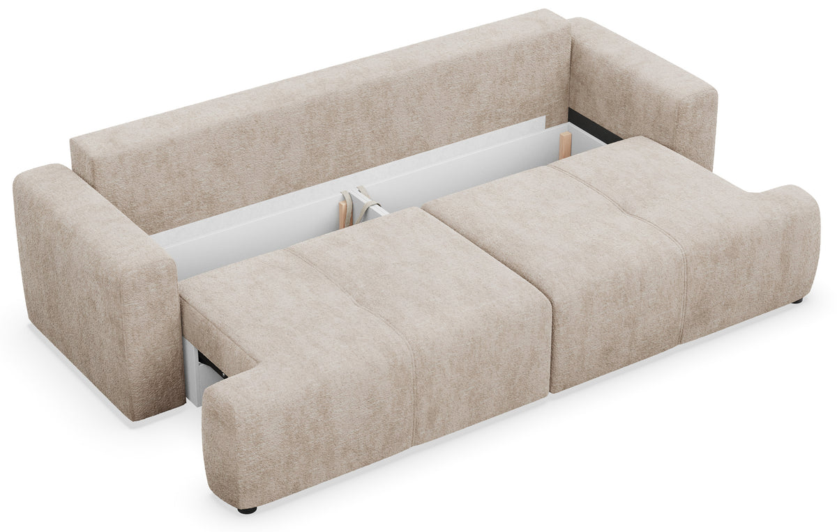 Dreisitziges Schlafsofa Cobbly mit Stauraum, beige Chenille