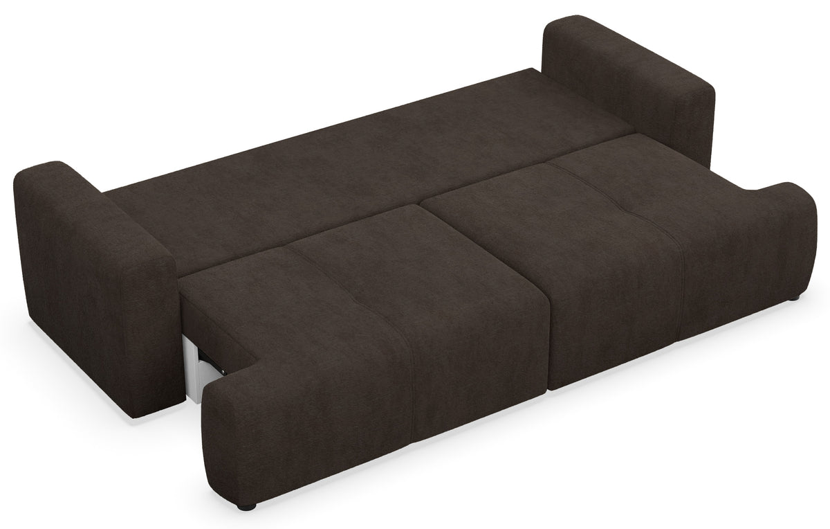 Canapé convertible 3 places Cobbly avec rangement, tissu chenille marron