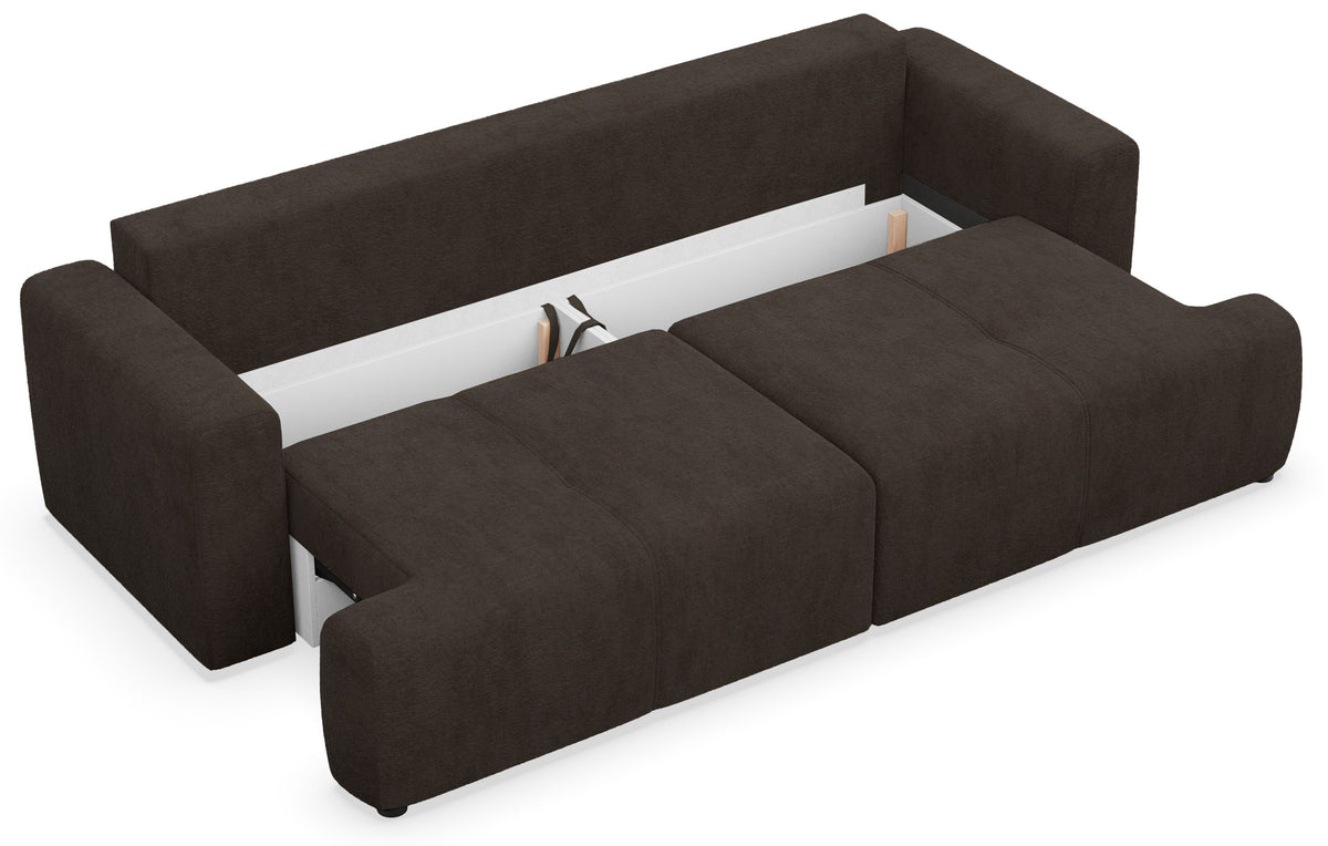 Canapé convertible 3 places Cobbly avec rangement, tissu chenille marron