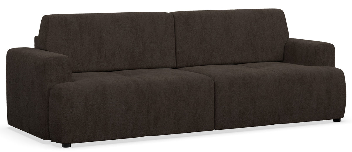 Canapé convertible 3 places Cobbly avec rangement, tissu chenille marron