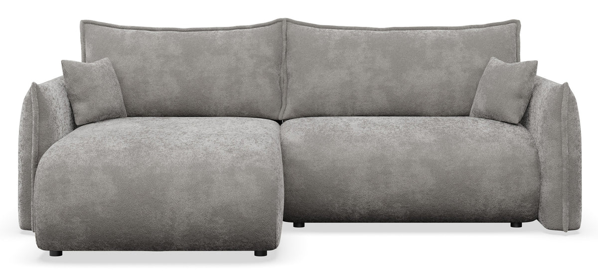 Canapé d'angle Cushi L avec fonction couchage, côté gauche, avec rangement, en tissu chenille gris