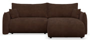 Canapé d'angle Cushi L droit avec fonction couchage et coffre de rangement, tissu chenille marron