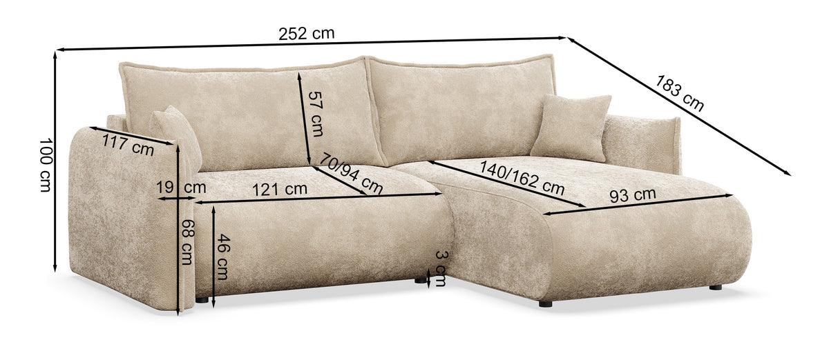 Ecksofa mit Schlaffunktion Cushi, L-förmig, linksseitig, mit Stauraum, beige Chenille