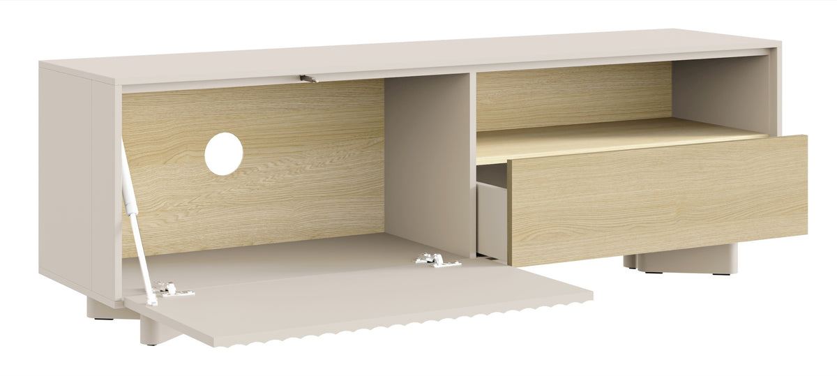 Meuble TV Distria avec tiroir et façade rainurée 140 cm cachemire/chêne Vicenza