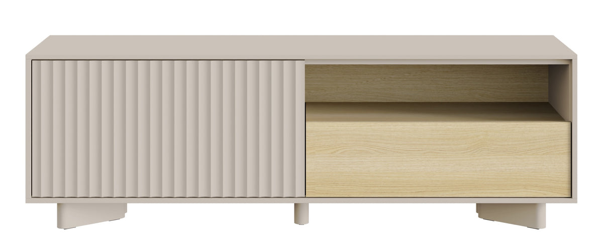 Meuble TV Distria avec tiroir et façade rainurée 140 cm cachemire/chêne Vicenza
