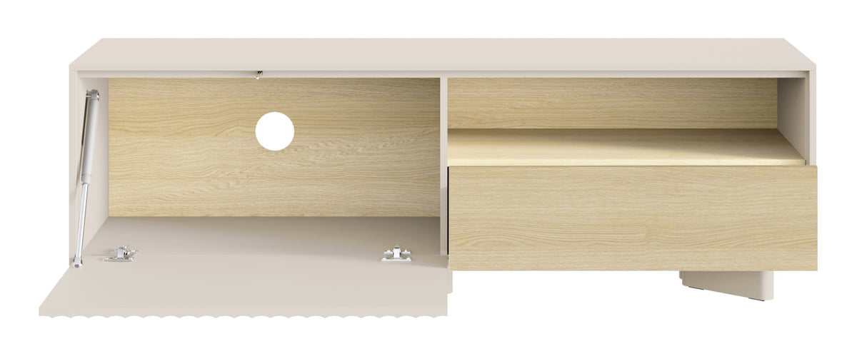 Meuble TV Distria avec tiroir et façade rainurée 140 cm cachemire/chêne Vicenza