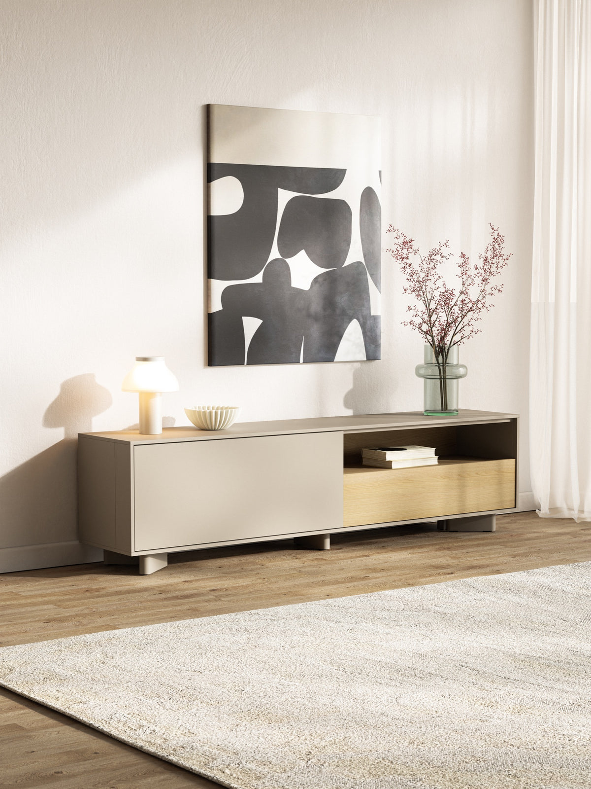 Meuble TV Distria avec tiroir 175 cm cachemire/chêne Vicenza