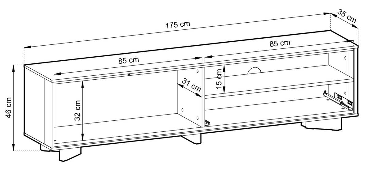TV-Schrank Distria mit Schublade und geriffelter Front 175 cm Kaschmir/Vicenza-Eiche