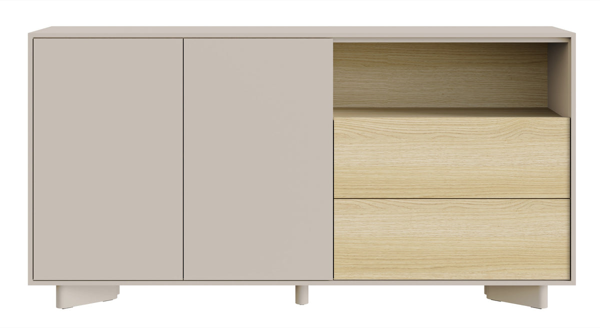 Zweiturige Kommode Distria mit Schubladen, 156 cm, Kaschmir/Vicenza-Eiche