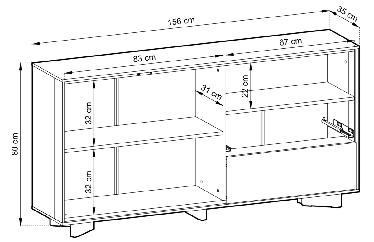Zweiturige Kommode Distria mit Schubladen, 156 cm, Kaschmir/Vicenza-Eiche