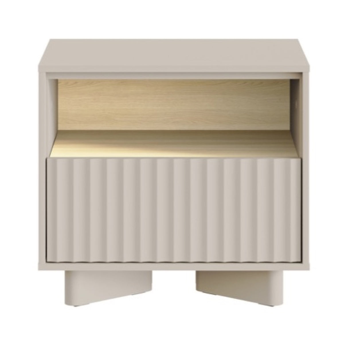 Table de chevet Distria avec tiroir et façade rainurée 50 cm cachemire/chêne Vicenza
