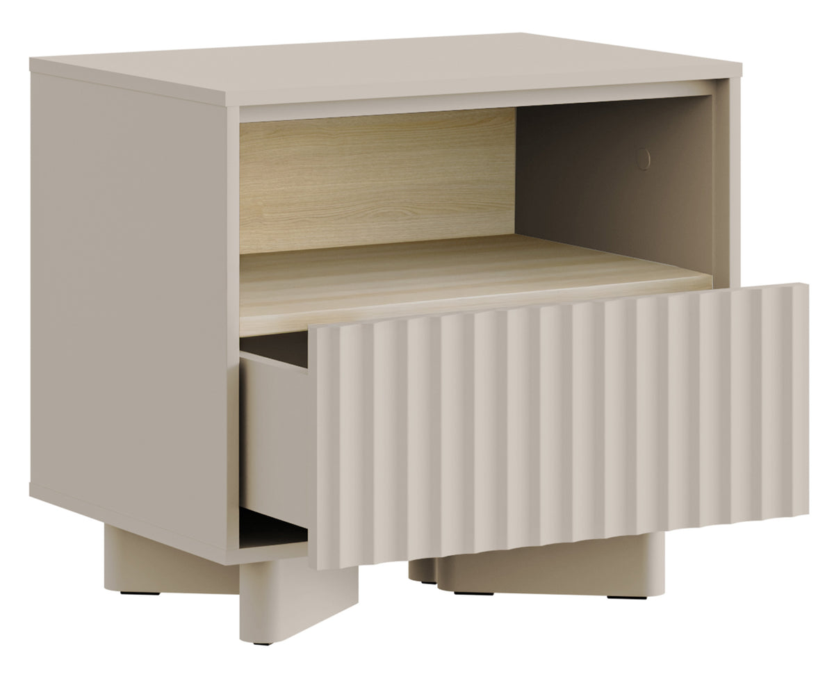 Table de chevet Distria avec tiroir et façade rainurée 50 cm cachemire/chêne Vicenza