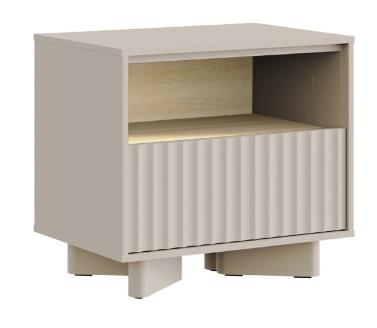 Table de chevet Distria avec tiroir et façade rainurée 50 cm cachemire/chêne Vicenza