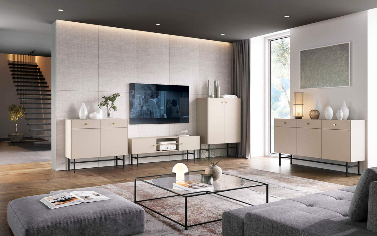 Zweiturige Kommode Divenos mit Schubladen 104 cm Grau-Beige