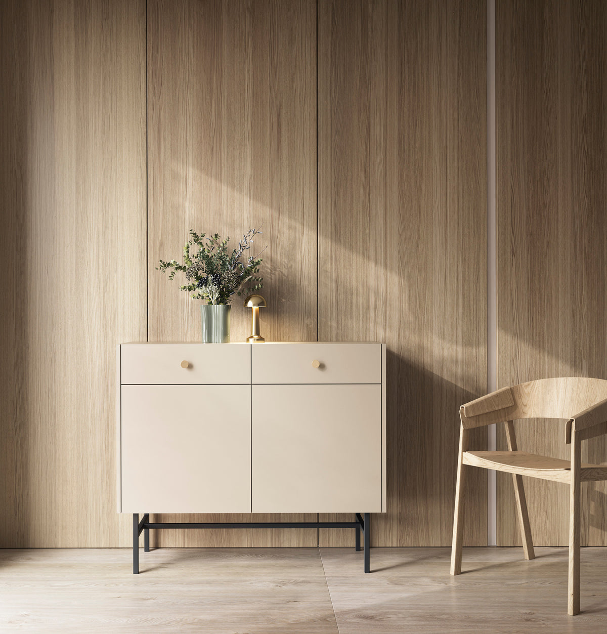 Commode deux portes Divenos avec tiroirs 104 cm Gris beige