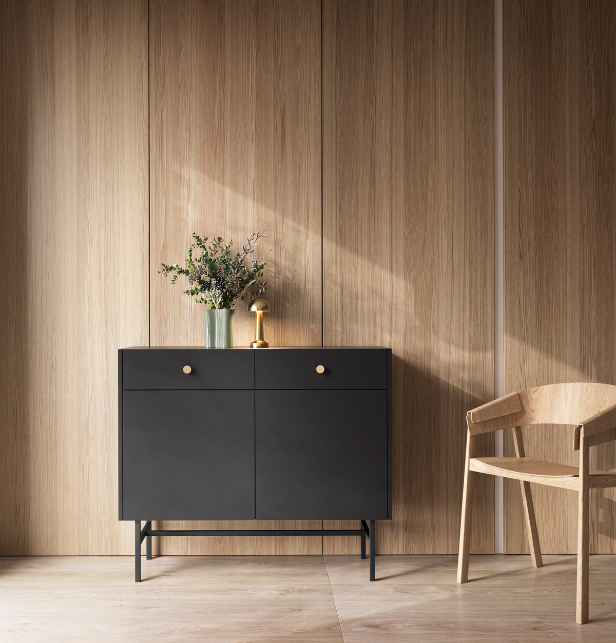 Commode deux portes Divenos avec tiroirs 104 cm Noir