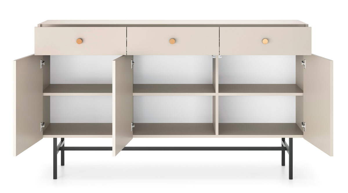 Drehtür-Kommode Divenos mit Schubladen 155 cm Grau-Beige