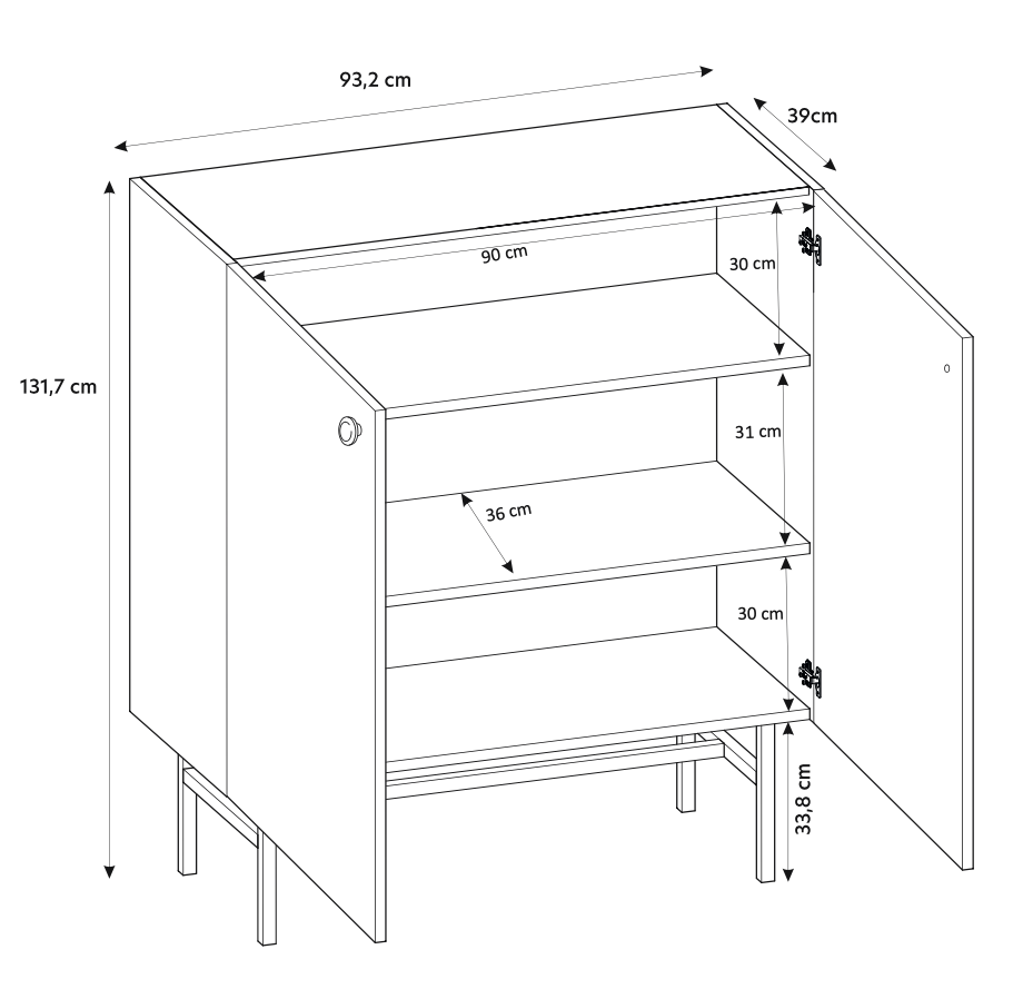 Commode haute Divenos 2 portes 93 cm Noir