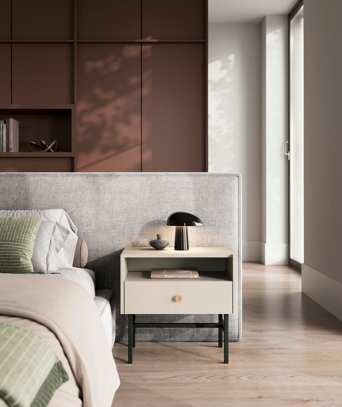 Table de chevet Divenos avec tiroir 54 cm Gris beige