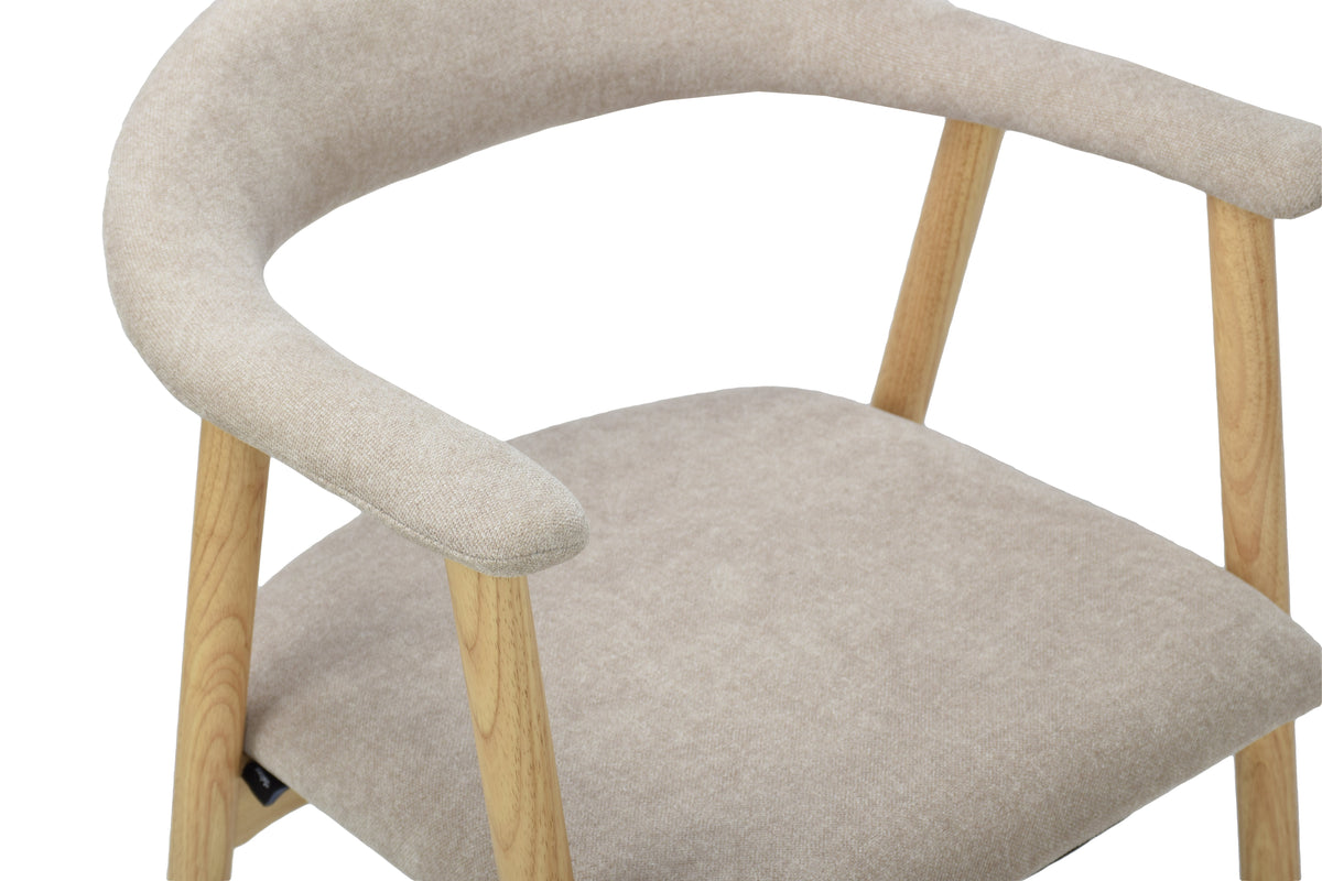 Chaise en bois pour salle à manger Depenne en tissu facile d’entretien, tissage beige/chêne naturel