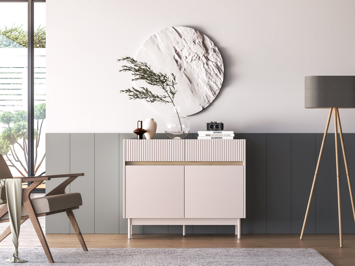 Commode 2 portes Dunea avec 2 tiroirs 104 cm cachemire/chêne