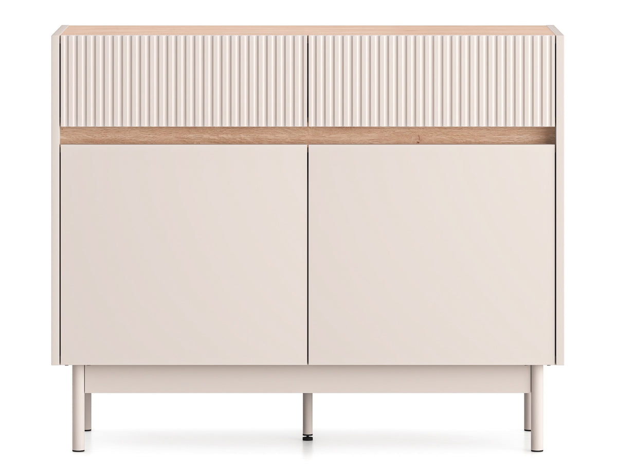 Zweiturige Kommode Dunea mit zwei Schubladen, 104 cm, Kaschmir/Eiche