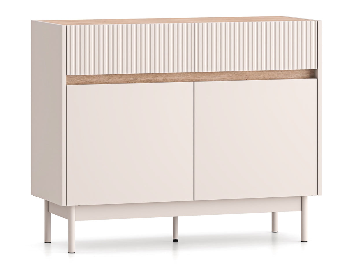 Commode 2 portes Dunea avec 2 tiroirs 104 cm cachemire/chêne