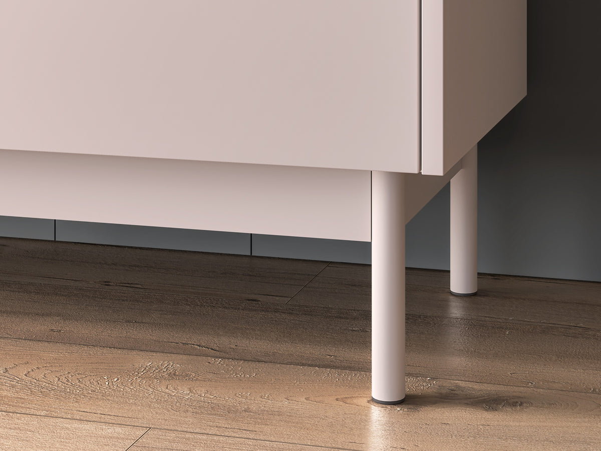 Drehtür-Kommode Dunea mit drei Schubladen, 154 cm, Kaschmir/Eiche