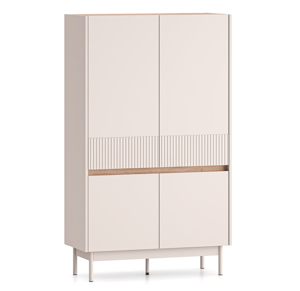 Hohe Kommode mit vier Türen Dunea 92 cm Kaschmir/Eiche