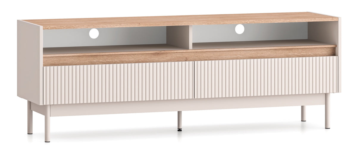 Meuble TV Dunea avec deux tiroirs et niches 154 cm cachemire/chêne