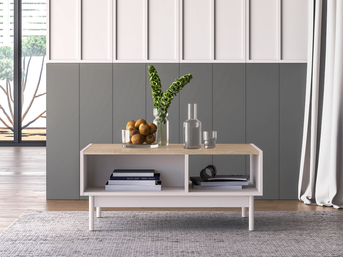 Table basse Dunea avec niches 90x60 cm cachemire/chêne