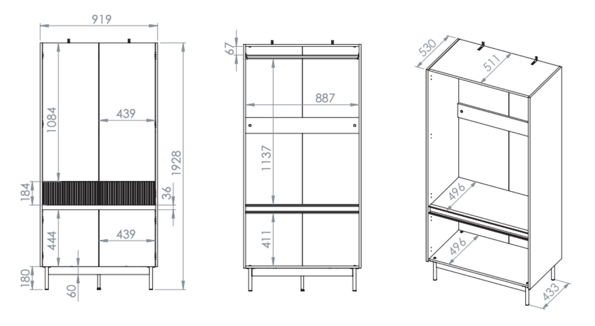 Vier­türiger Schrank Dunea 92 cm Kaschmir/Eiche