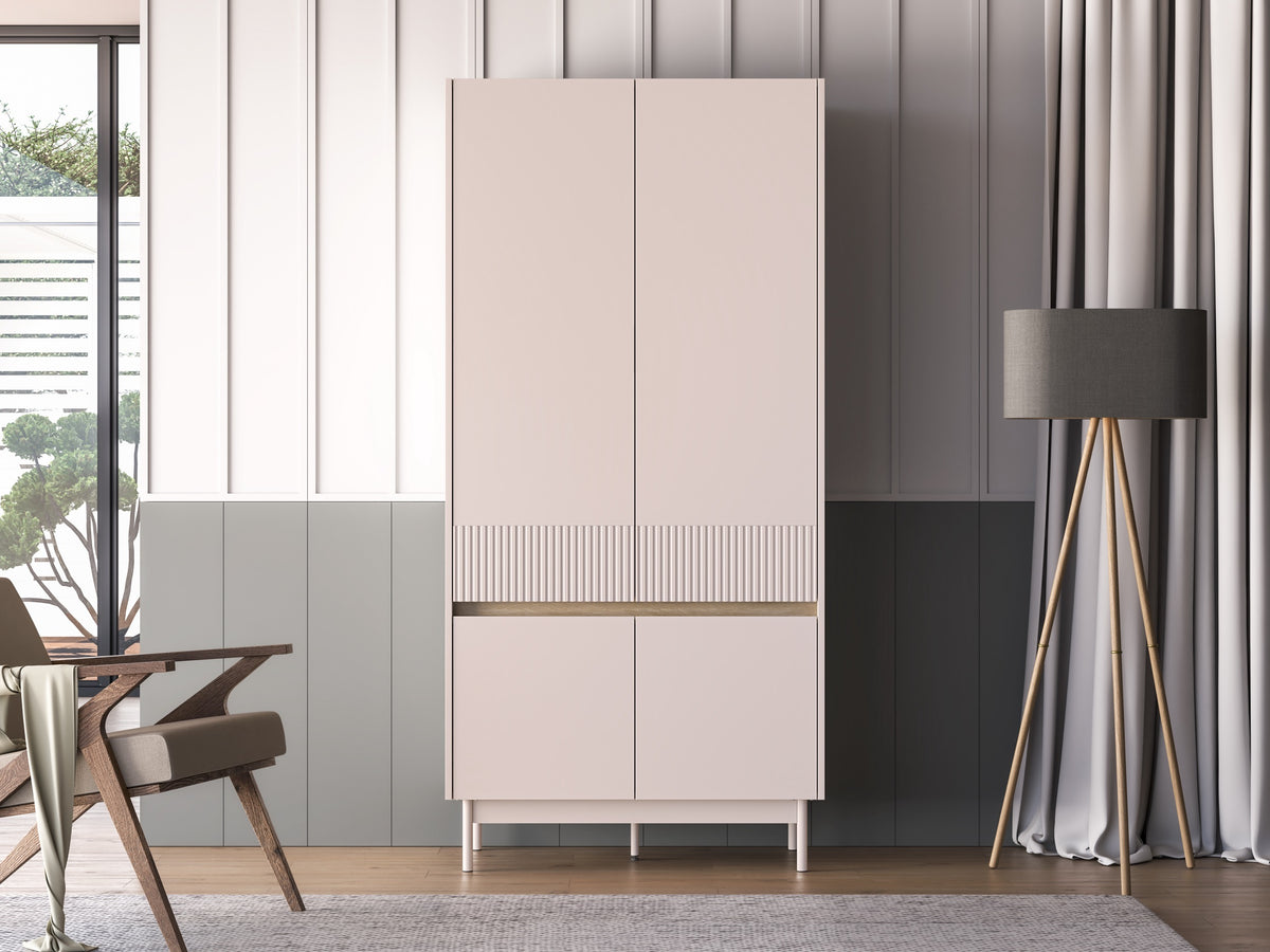 Armoire quatre portes Dunea 92 cm cachemire/chêne