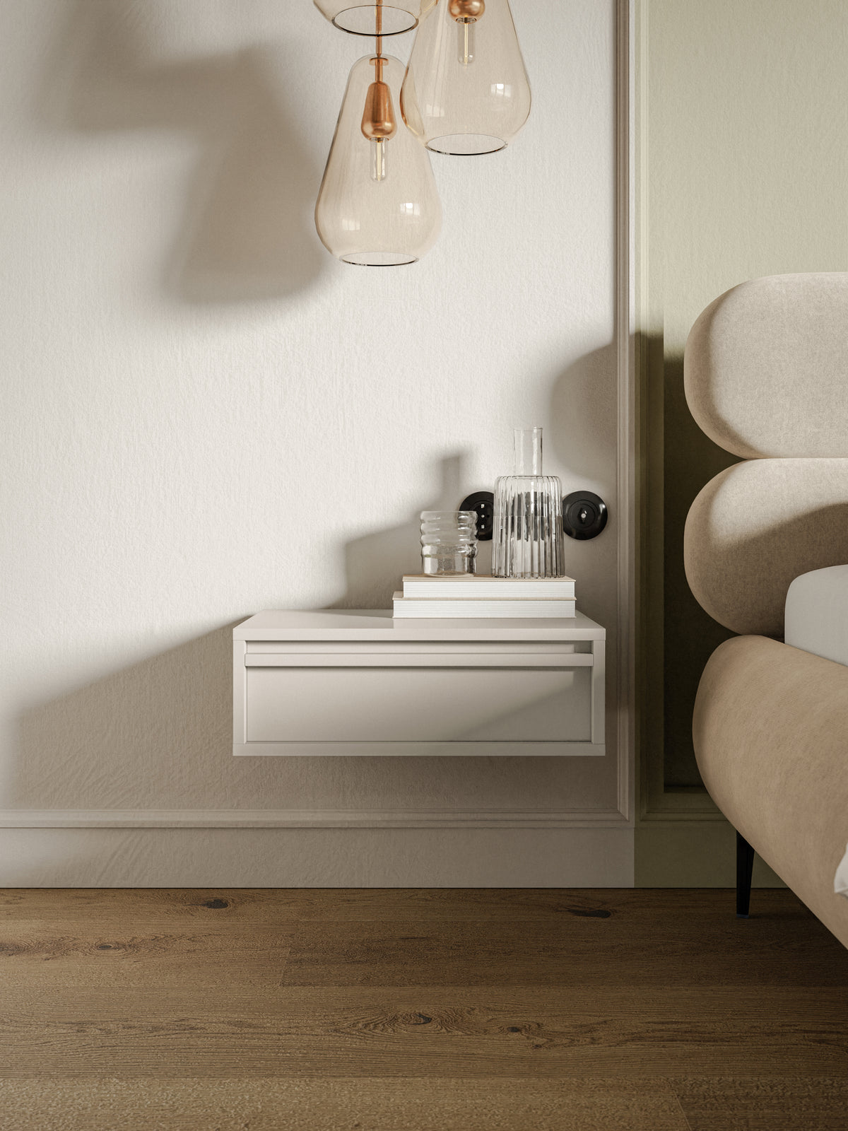 Table de chevet suspendue Evo avec tiroir 50 cm cachemire