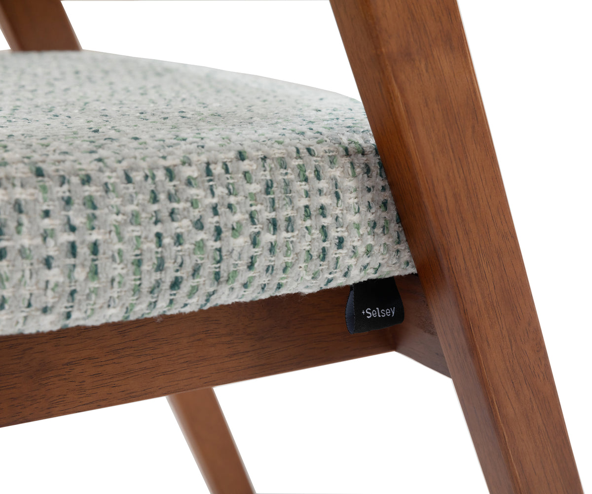 Chaise en bois pour salle à manger Nux en chenille vert clair/noisette