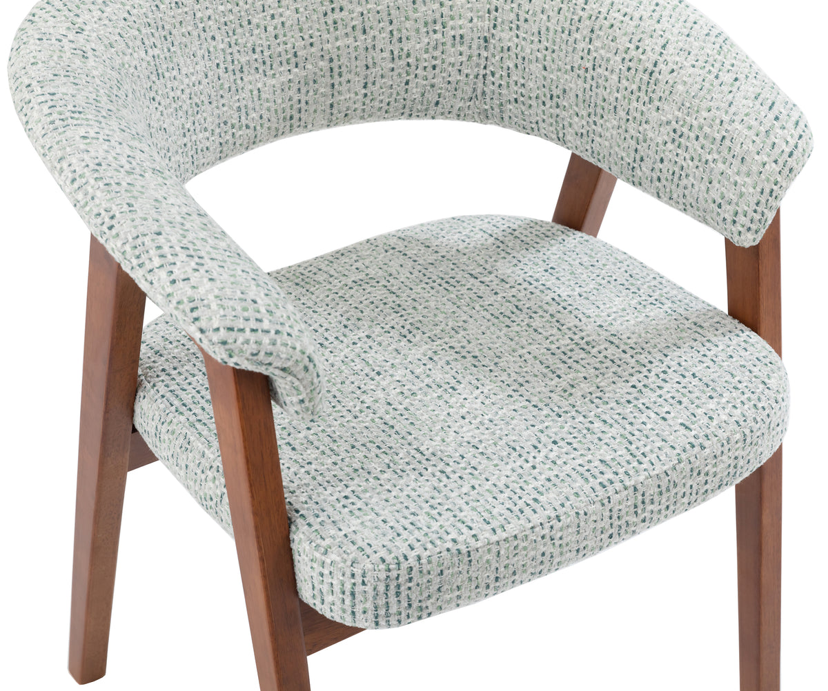 Chaise en bois pour salle à manger Nux en chenille vert clair/noisette