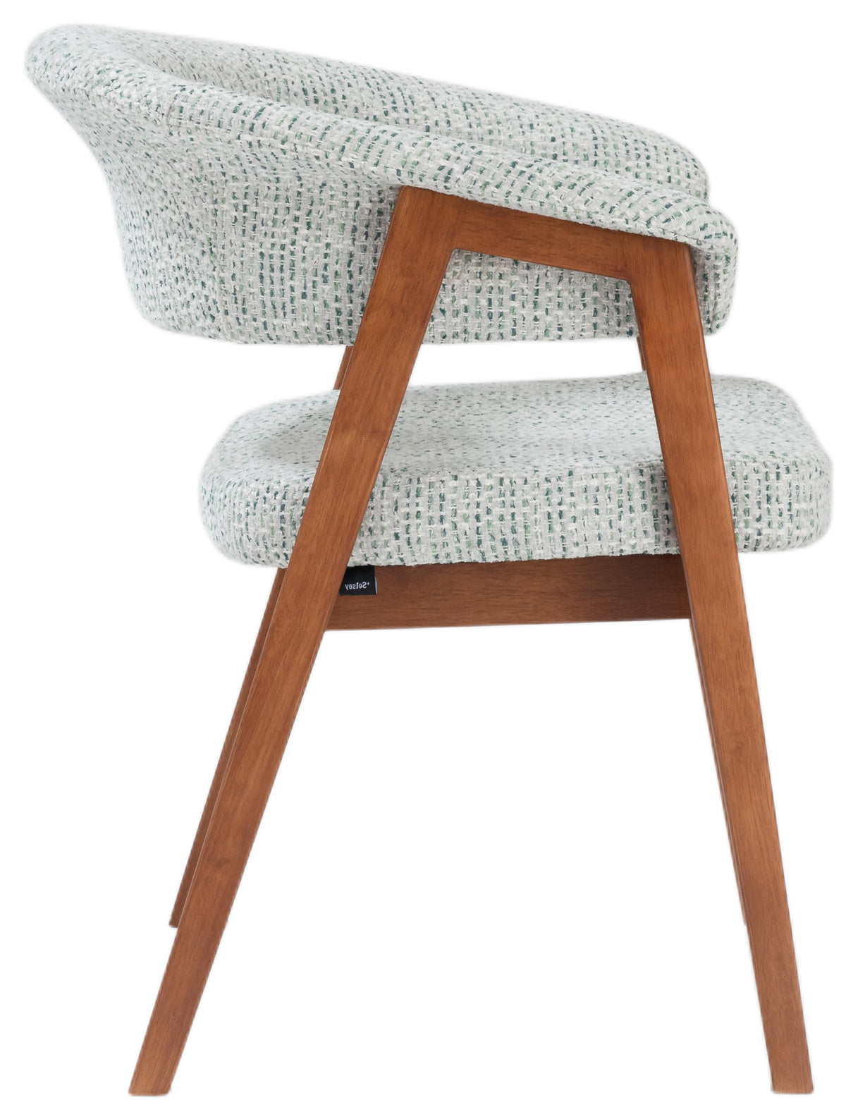 Chaise en bois pour salle à manger Nux en chenille vert clair/noisette