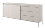 Commode deux portes Falsetto avec façades cannelées et trois tiroirs, 187 cm, beige