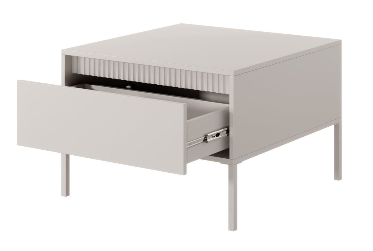 Falsetto Couchtisch mit Schublade und geriffelter Front 68x68 cm beige